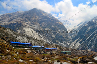Lodges for traveler on the mountain, in Machpuchare Base Camp. Annapurna Base Camp track.