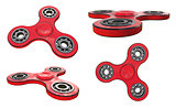 Set fidget spinner stress relieving toy red on white backgrond. 3d illustration.