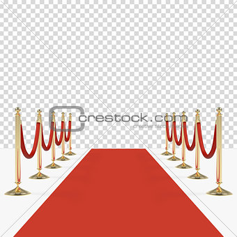 Red carpet with red ropes on golden stanchions