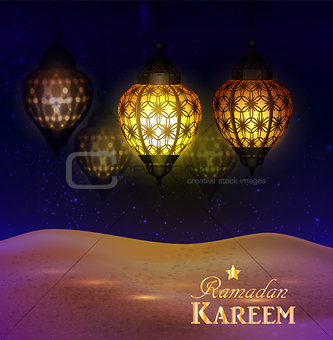 lanterns in the desert at night sky