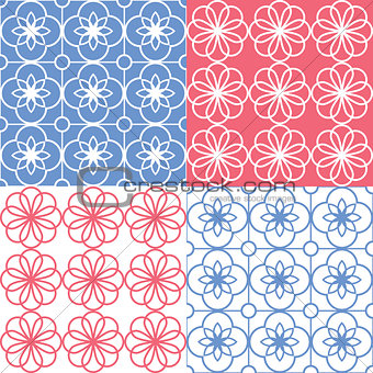 Geometric seamless pattern, Arabic ornament style, tiled design in bnavy blue and red color