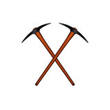 Two crossed mattocks in black design with wooden handle