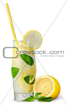 Glass of lemonade with straw