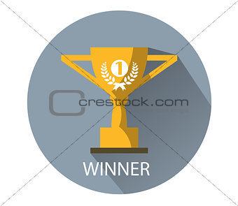 The first place trophy. Gold winner cup flat icon. Vector illustration on white background .