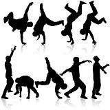Silhouettes breakdancer on a white background. Vector illustration