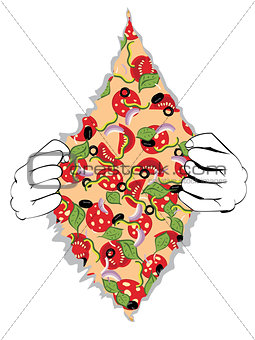Cartoon Tasty Pizza and Hands