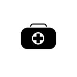 First Aid Kit Symbol and Medical Services Icon. Flat Design.