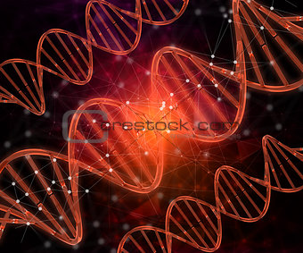 3D medical background with DNA strands, connecting lines and dot