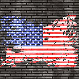 American flag on brick wall 