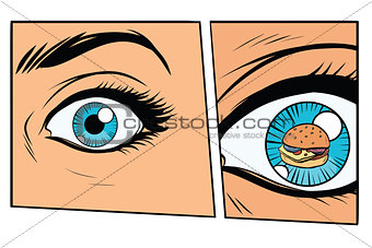 Comic storyboard hungry woman and Burger