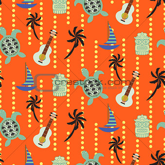 Hawaii beach orange seamless vector pattern.