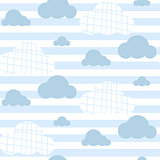 Baby boy vector seamless pattern. Light blue fun sky print for textile.