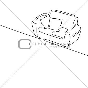 Continuous line drawing. Interior with sofa
