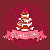 Big Cake with chocolate, icing, cream and cherry. Vector.