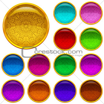 Set Golden Buttons with Patterned Gems