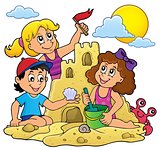 Children building sand castle theme 1