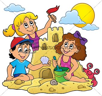 Children building sand castle theme 1