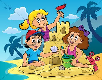 Children building sand castle theme 2