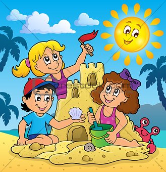 Children building sand castle theme 3