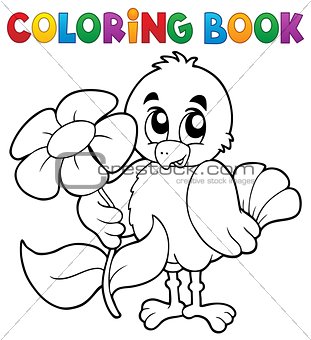 Coloring book chicken with flower