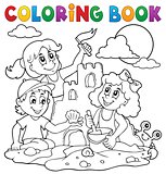Coloring book children and sand castle