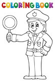 Coloring book policeman holds stop sign