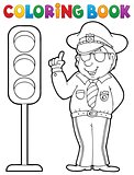 Coloring book policeman with semaphore