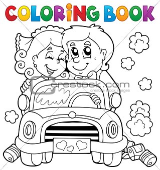 Coloring book wedding car