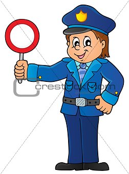 Policeman holds stop sign theme 1