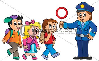 Pupils and policeman image 1