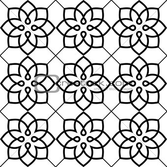 Geometric seamless pattern, Arabic ornament style, tiled design in black