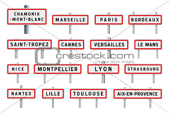 French cities road signs entrance