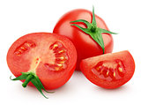 Red tomato vegetable with slices on white