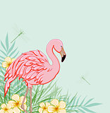 Pink flamingo and flowers