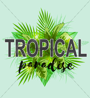 Background with green palm leaves.