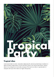 Dark vector tropical summer party flyer design with green jungle palm leaves.