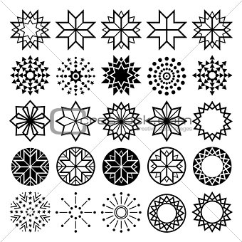 Geometric star shapes collection, lineart abstract stars icons set