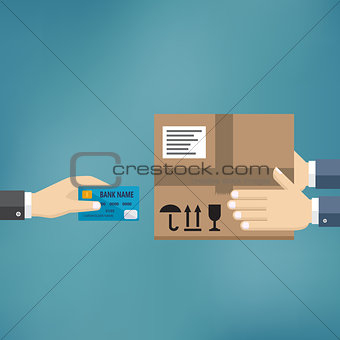 Hand hold credit card and pay for the package.