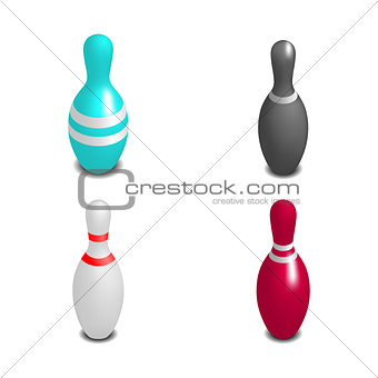 Skittles for bowling 3D, vector illustration.