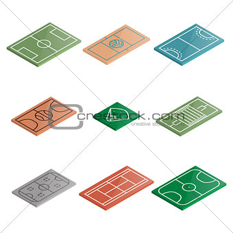 Set of icons playgrounds in isometric, vector illustration.