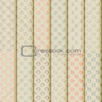 Set of seamless colored patterns from spirals, vector illustration.