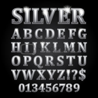 Silver vector letters isolated on black background
