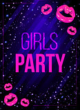 Vector girls night party poster with shining pink lips.