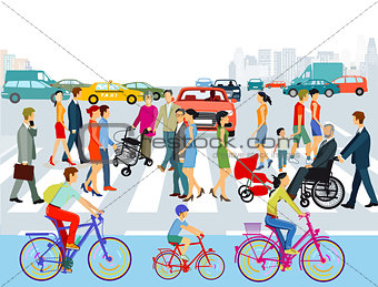 People on the crosswalk in the city. illustration