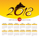 2018 year calendar with Chinese symbol of the year