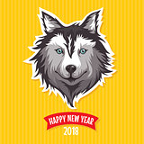 New Year 2018 greeting card with stylized dog