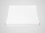 White blank square carton pizza box on gray
