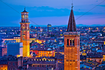 Verona towers and rooftops evening view