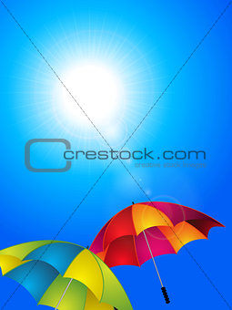 Sunny blue sky and umbrella background