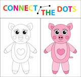 Children's educational game for motor skills. Connect the dots picture. For children of preschool age. Circle on the dotted line and paint. Coloring page. Vector illustration.